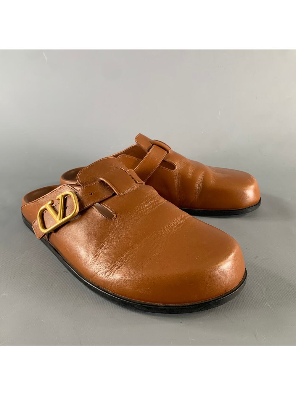 VALENTINO GARAVANI Size 9 Brown Solid Leather Slip On Sandals